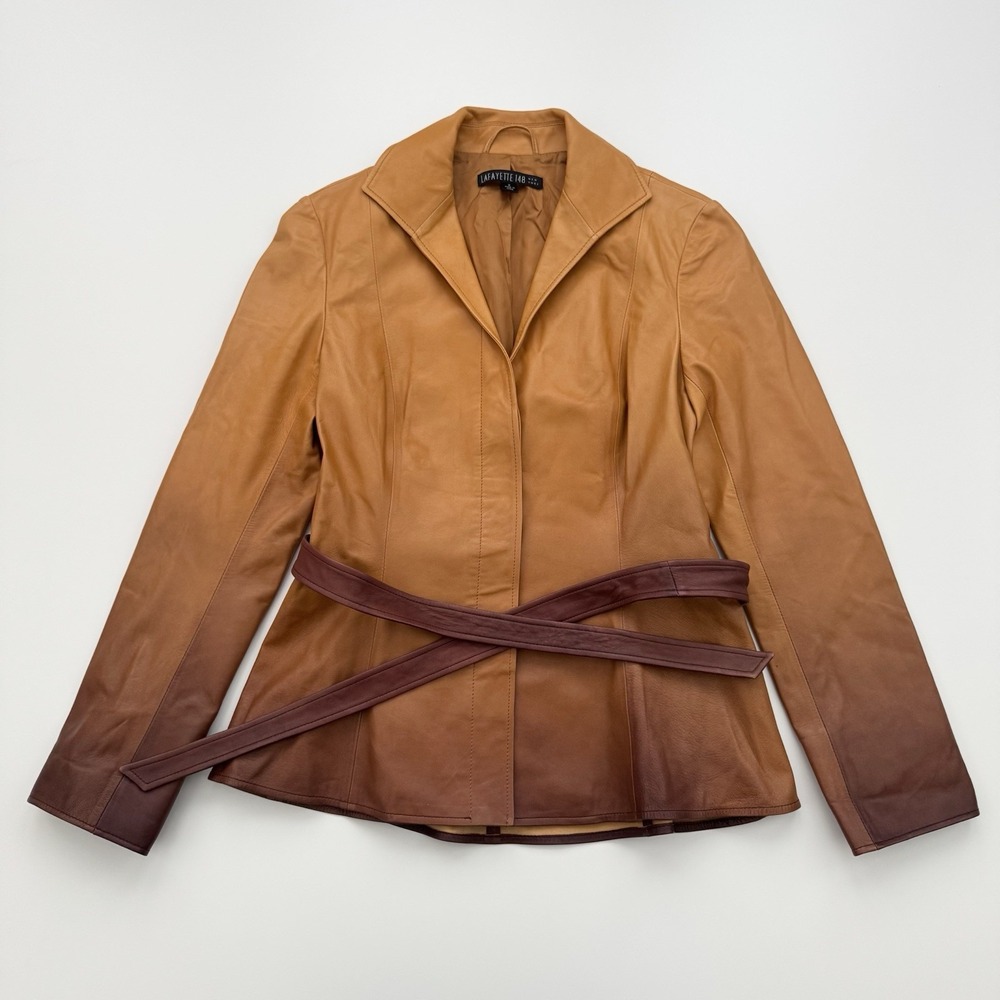 Lafayette 148 Womens Size 2 Brown Golden Ombré Marmu Leather Shirt Blouse Jacket